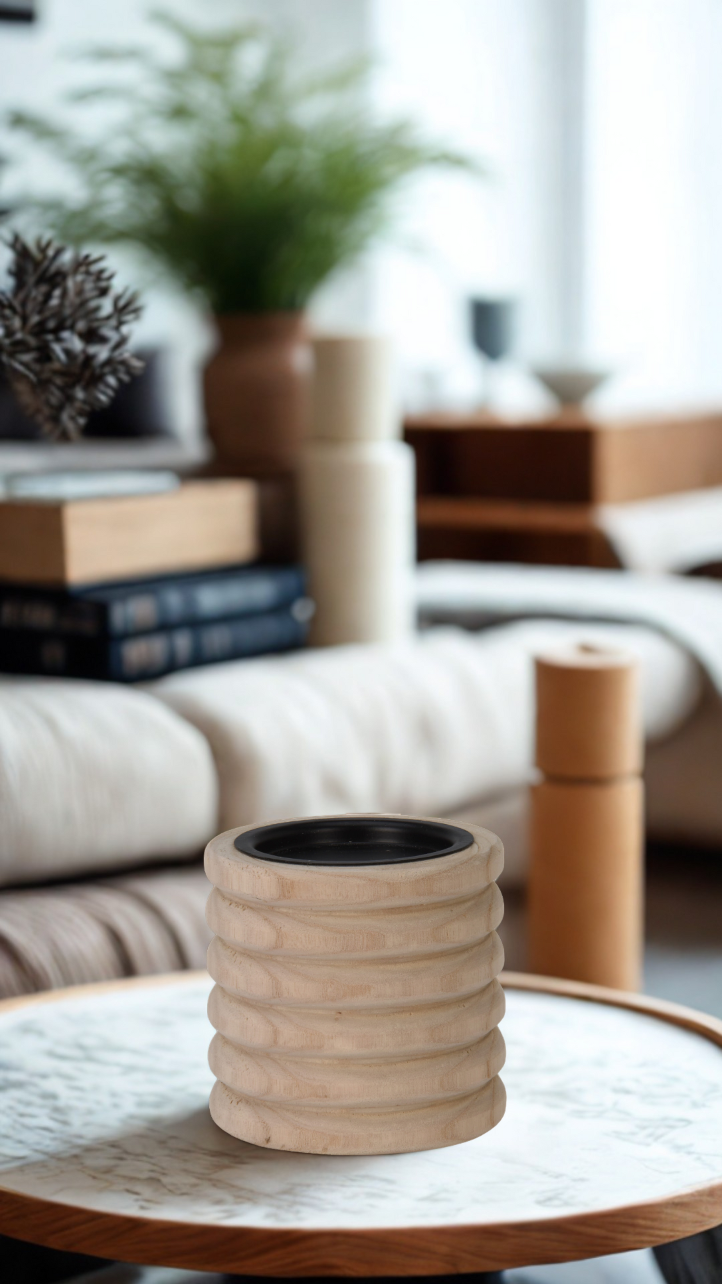 Porta Vela Madera Acanalado 12cm X 12cm Natural