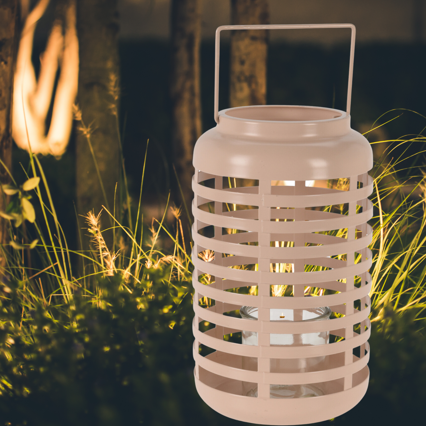 Portavelas, Fanal De Metal, Color Crema