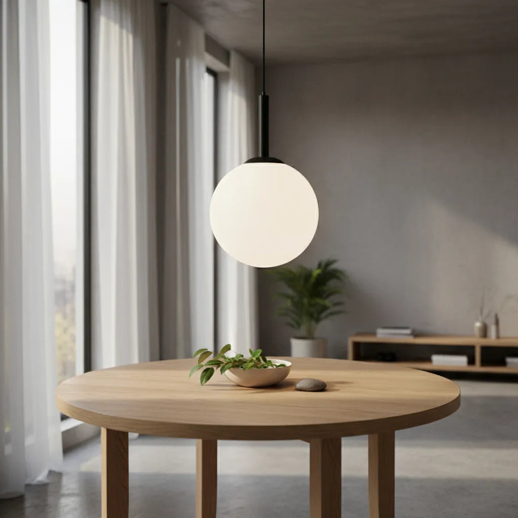 Colgante De Techo Viena Aluminio Y Bola Vidrio Opal 45 cm