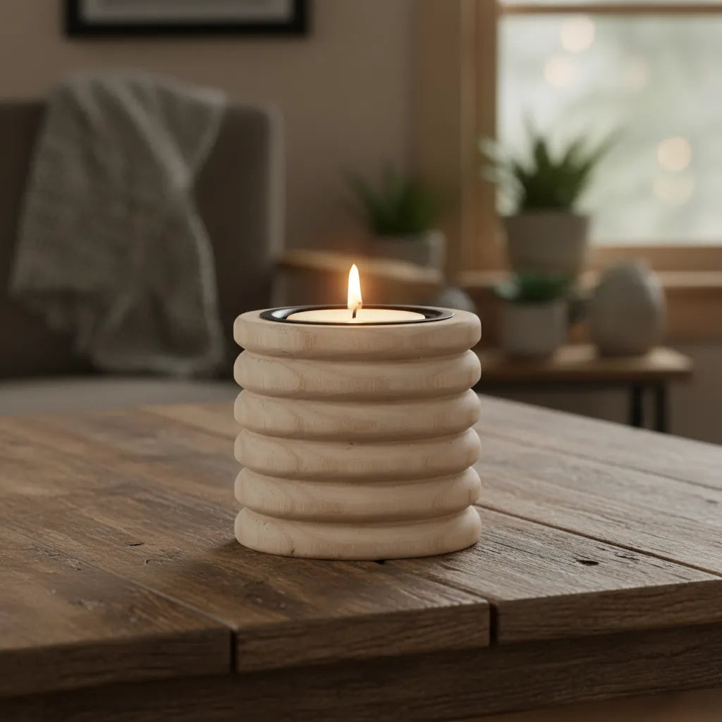 Porta Vela Madera Acanalado 12cm X 12cm Natural