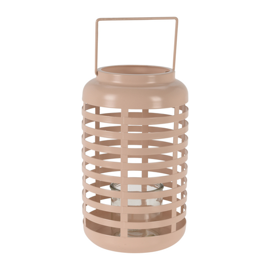 Portavelas, Fanal De Metal, Color Crema