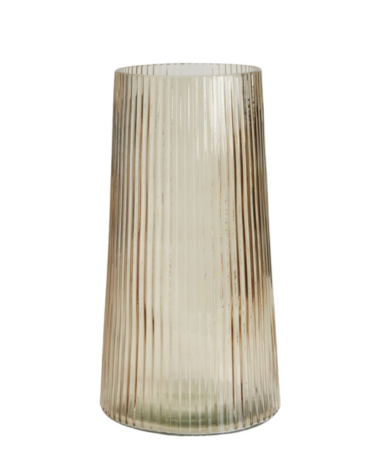 Jarrón, Florero De Cristal Acanalado Xl Caqui Acanalado
