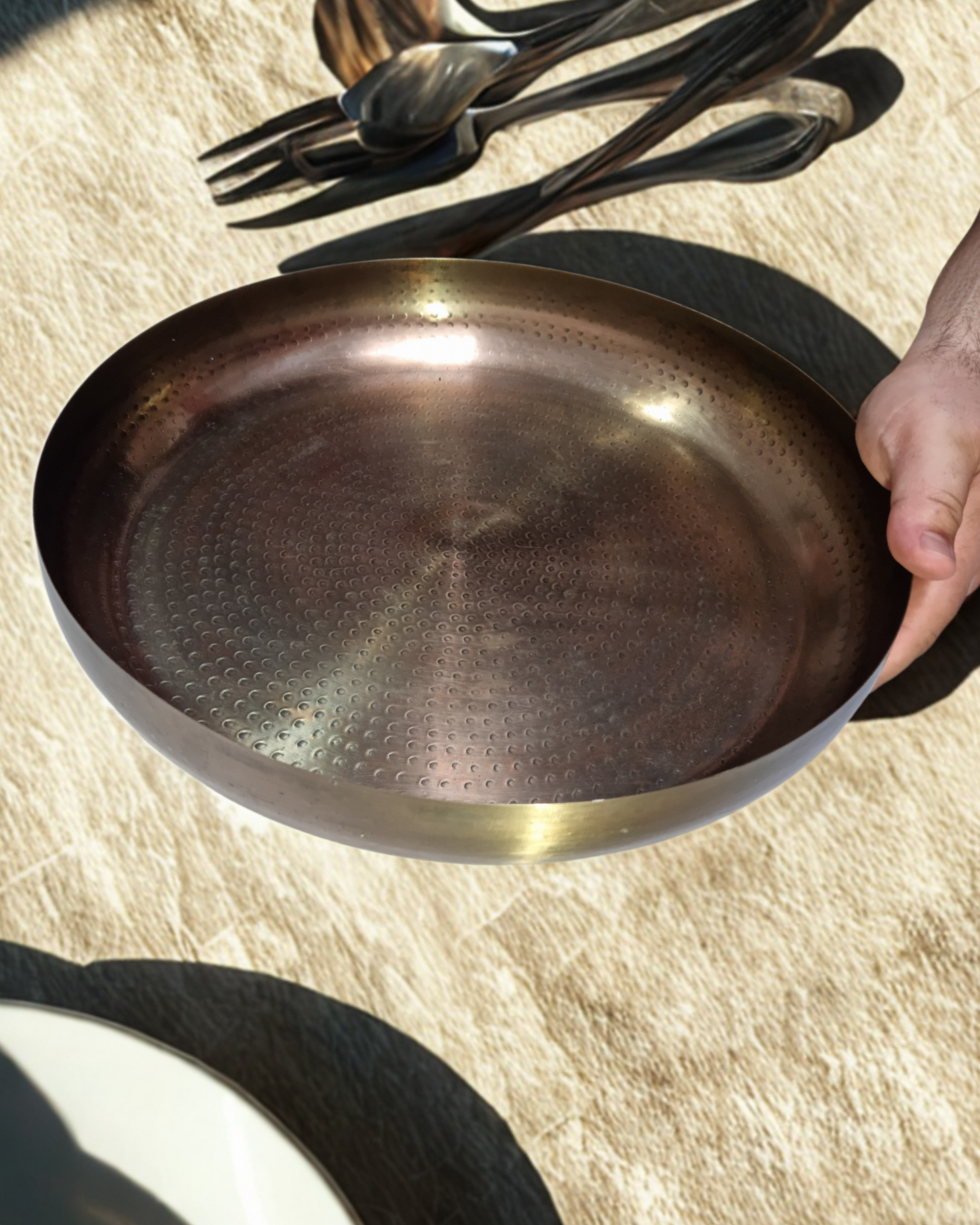 Bandeja Decorativa Aluminio Dorado Cobre Martillada 36.5x6,5