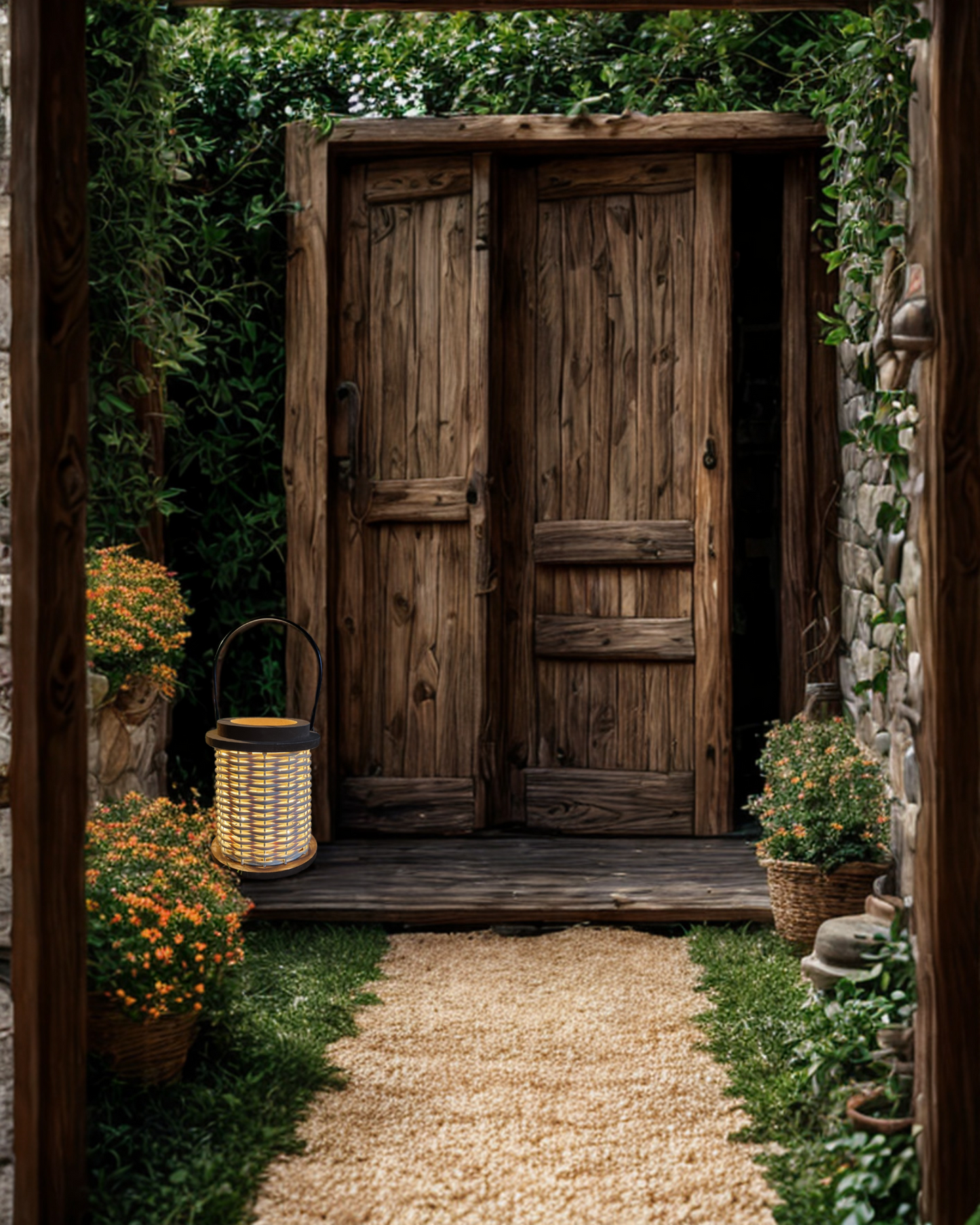 Fanal, Farol Ratan Madera Luz Interna guirnalda mini led