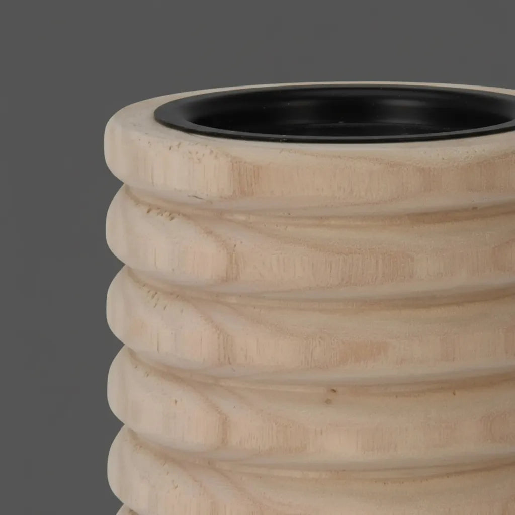 Porta Vela Madera Acanalado 12cm X 12cm Natural