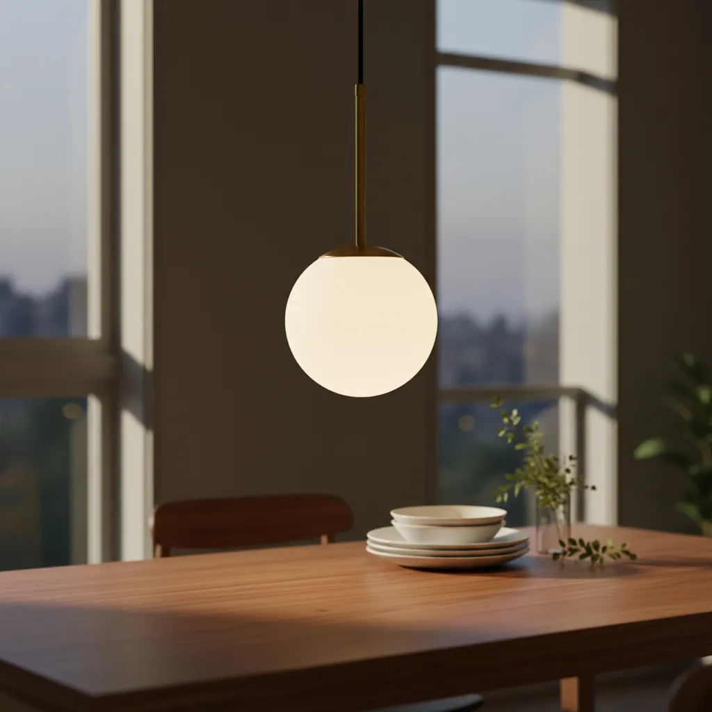 Colgante De Techo Viena Aluminio Y Bola Vidrio Opal 25 Cm