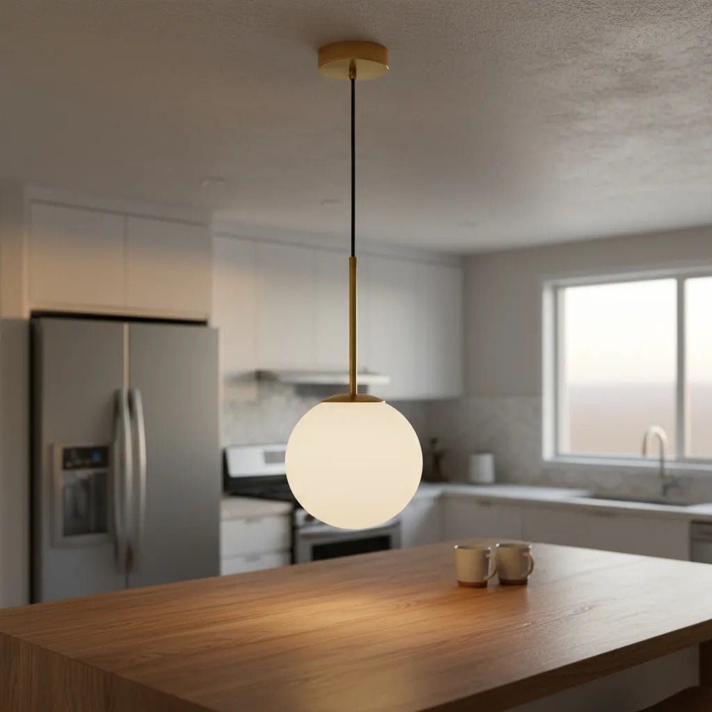 Colgante De Techo Viena Aluminio Y Bola Vidrio Opal 25 Cm