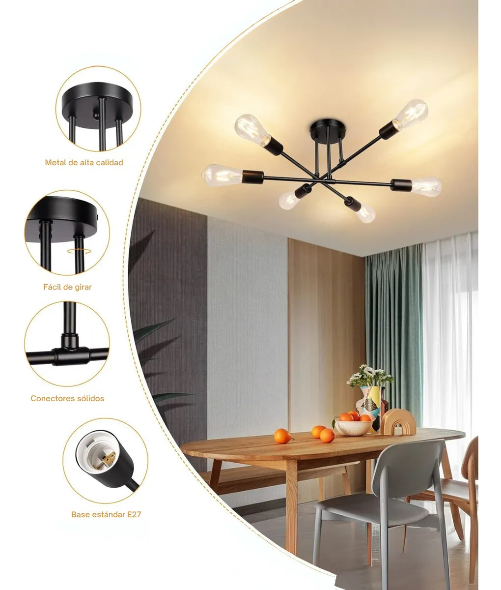 Lámpara Techo Zadar Araña Moderna 6 Luces
