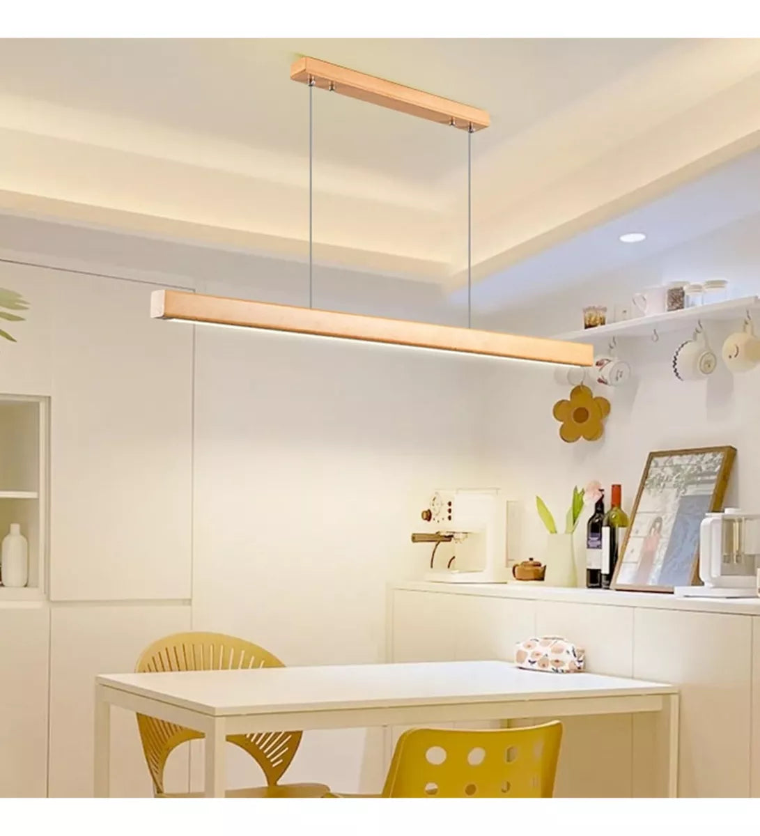 Lámpara Colgante Lineal Basilea Barra Led Madera