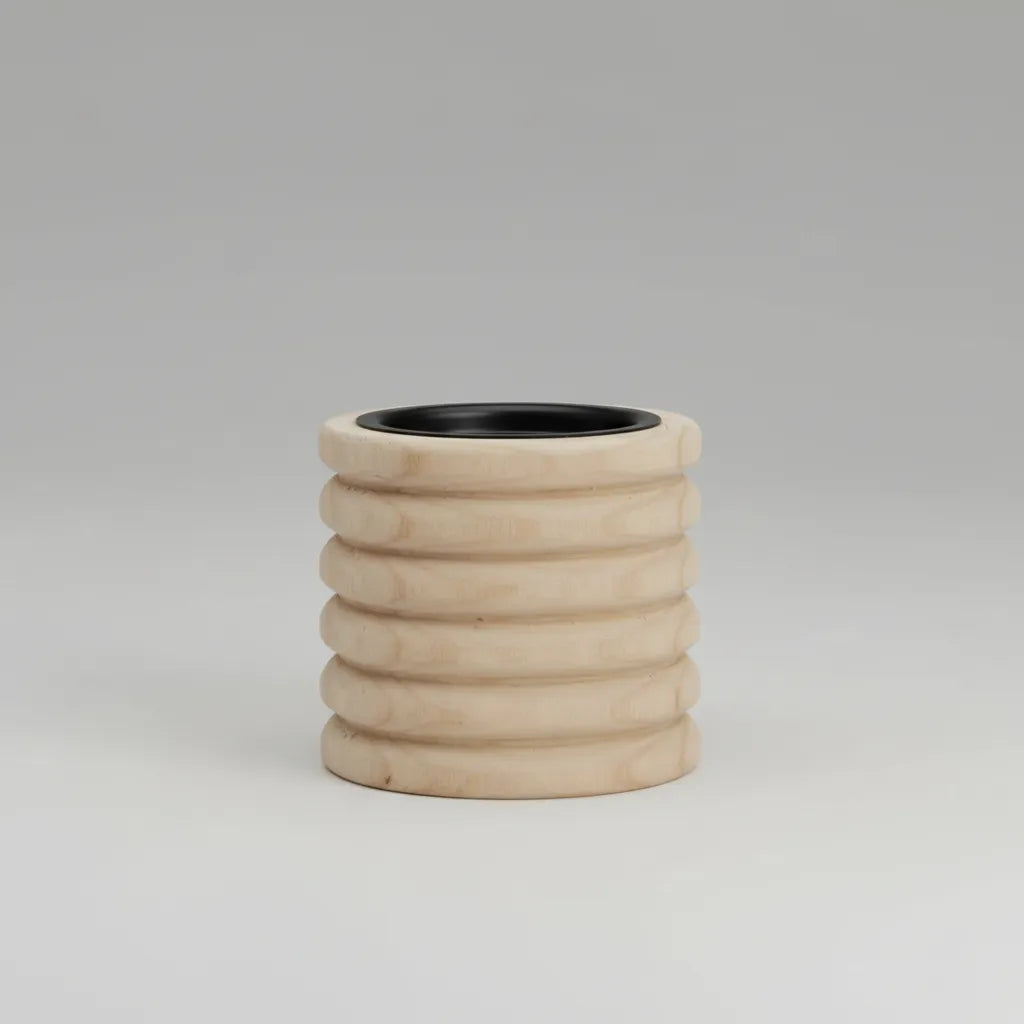 Porta Vela Madera Acanalado 12cm X 12cm Natural