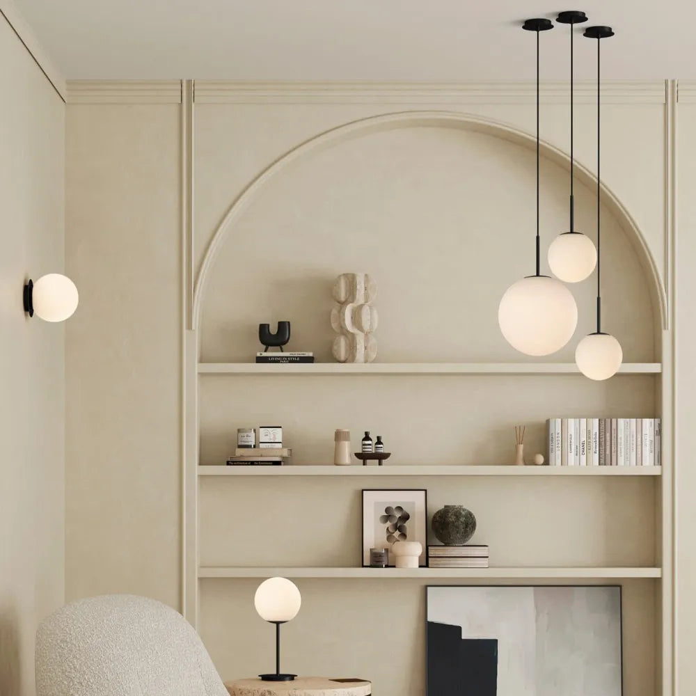 Colgante De Techo Viena Aluminio Y Bola Vidrio Opal 25 Cm