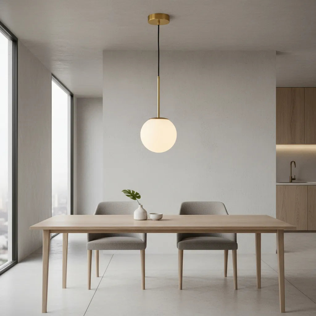 Colgante De Techo Viena Aluminio Y Bola Vidrio Opal 25 Cm