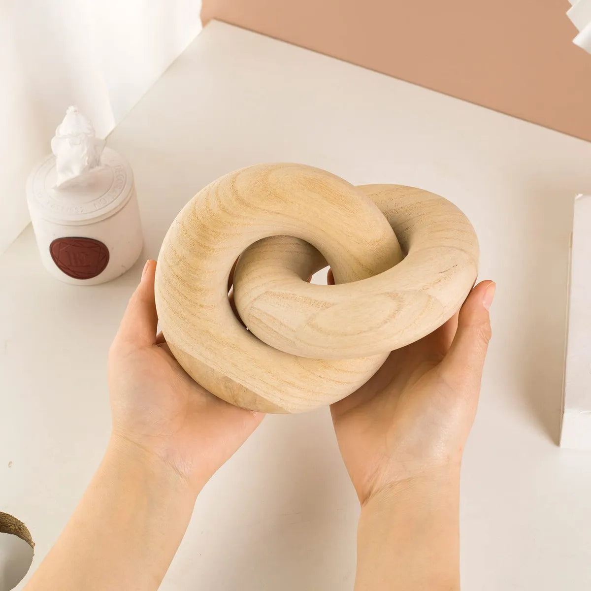 Escultura Nudo Cadena Madera Rustico Decoración