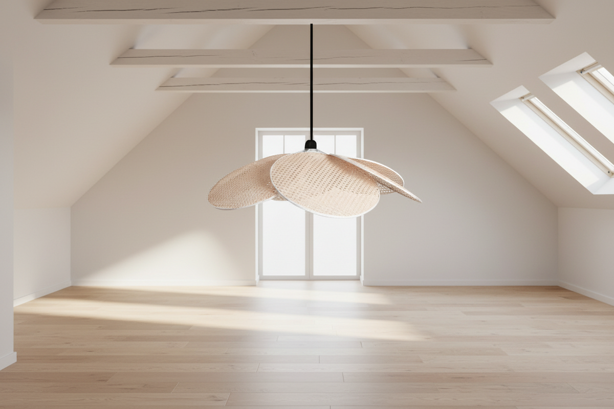 Colgante Techo Magnolia Fibra Natural Ratán Mimbre Ondulada Bohemio