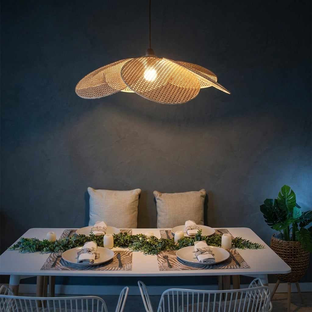 Colgante Techo Magnolia Fibra Natural Ratán Mimbre Ondulada Bohemio