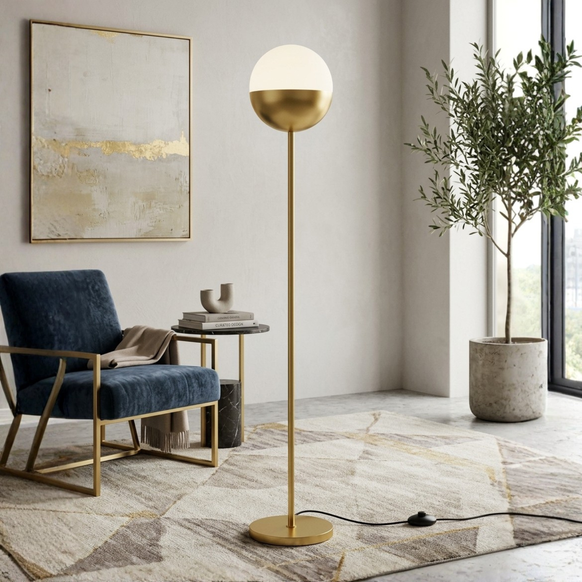 Lámpara De Pie Mónaco Vidrio Opal Art Déco