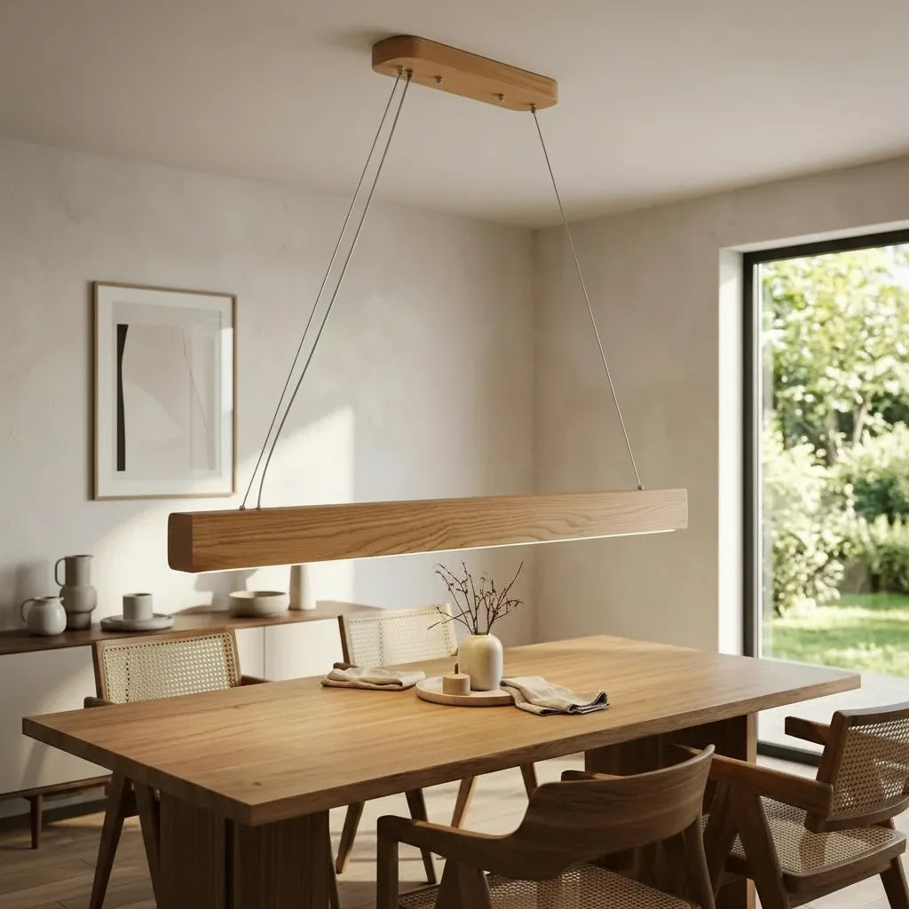 Lámpara Colgante Lineal Basilea Barra Led Madera