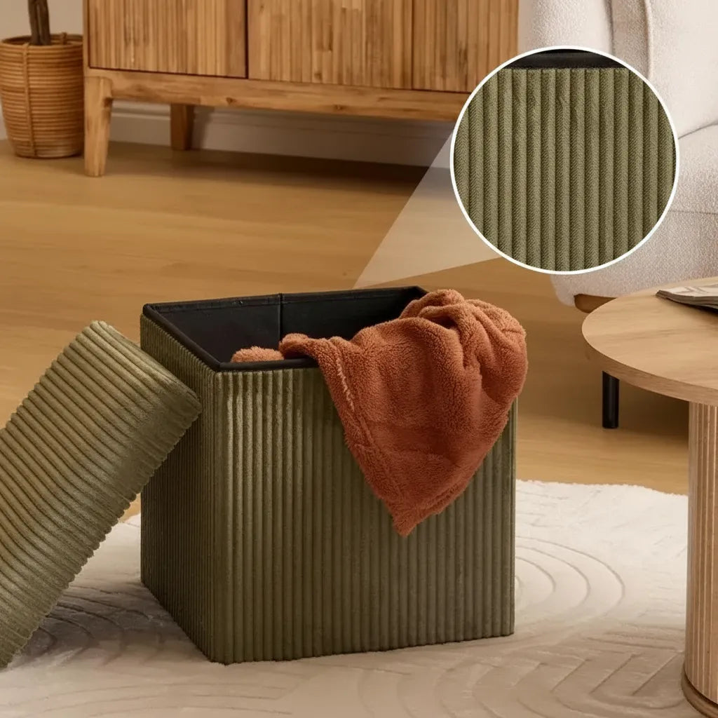 Puff Baúl Organizador Plegable De Tela Corderoy