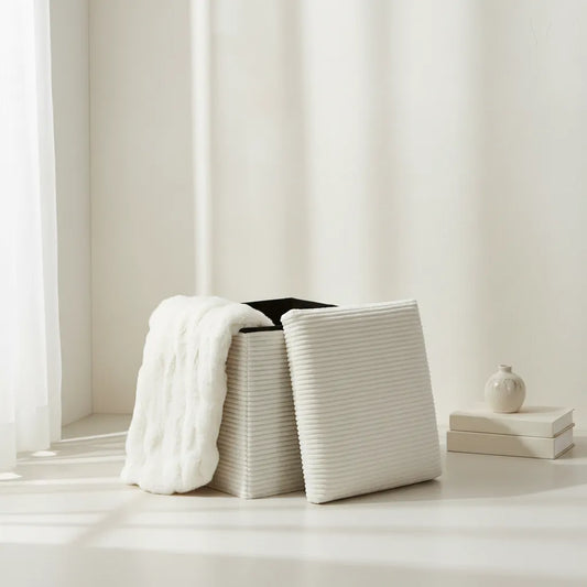 Puff Baúl Organizador Plegable De Tela Corderoy