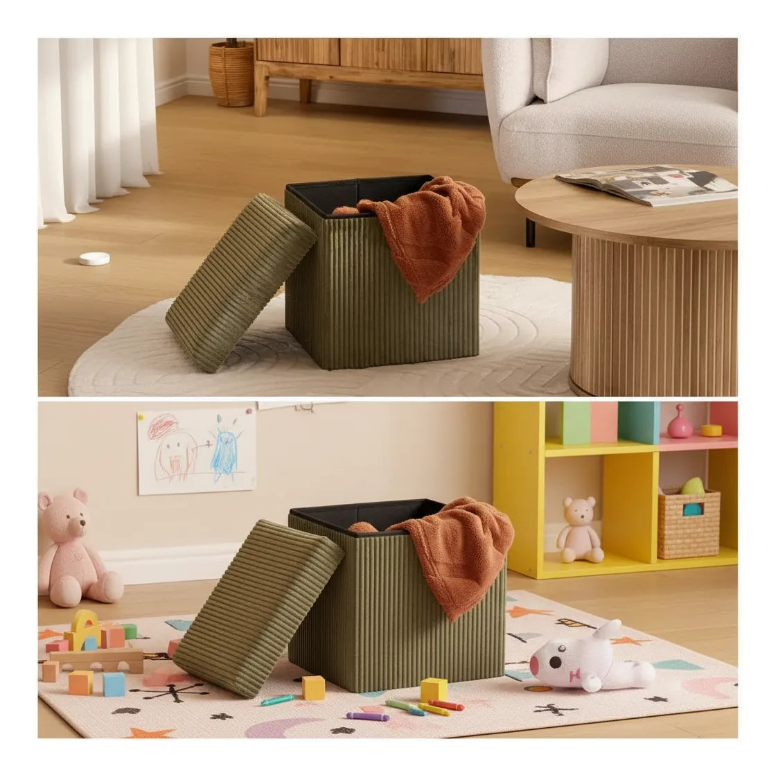 Puff Baúl Organizador Plegable De Tela Corderoy