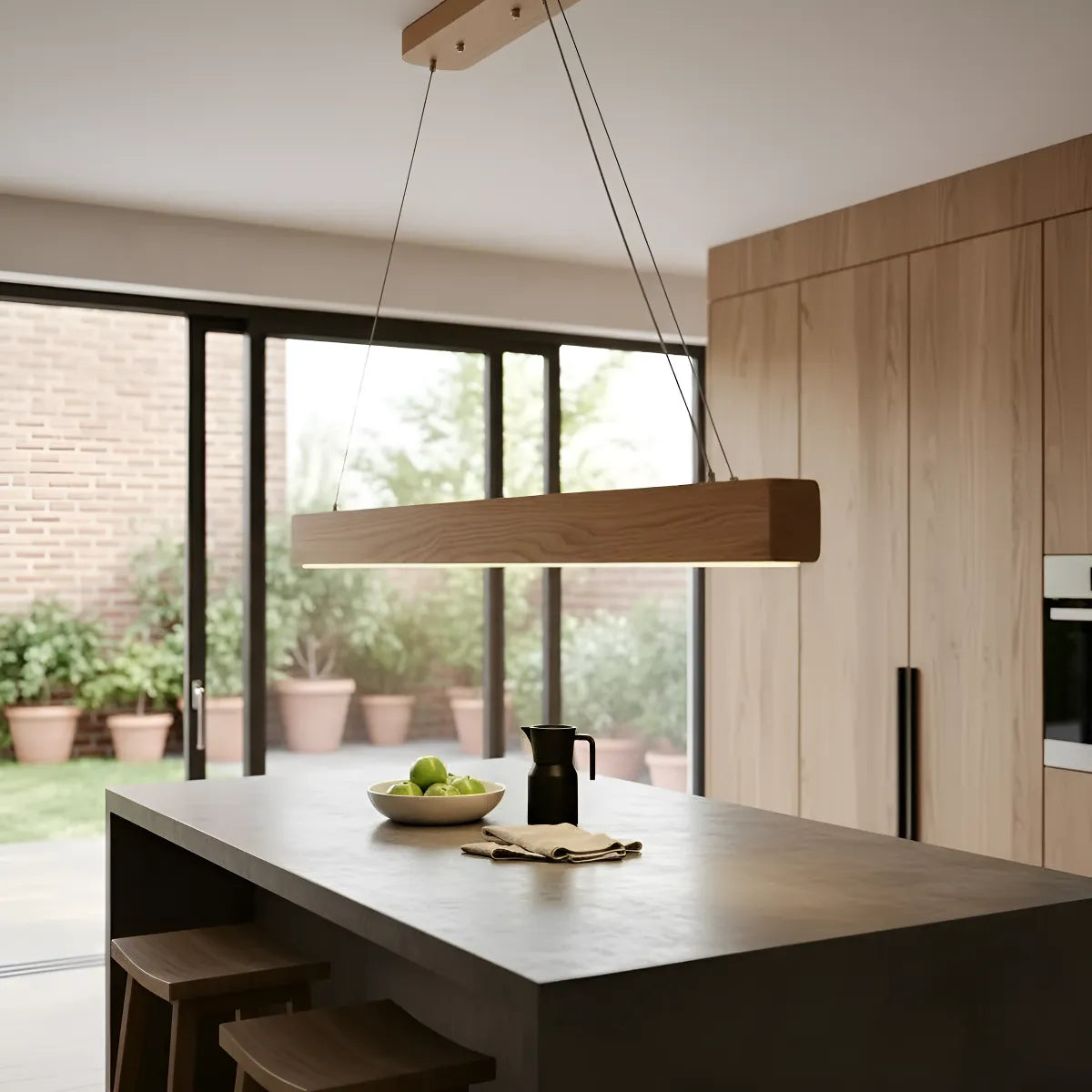 Lámpara Colgante Lineal Basilea Barra Led Madera