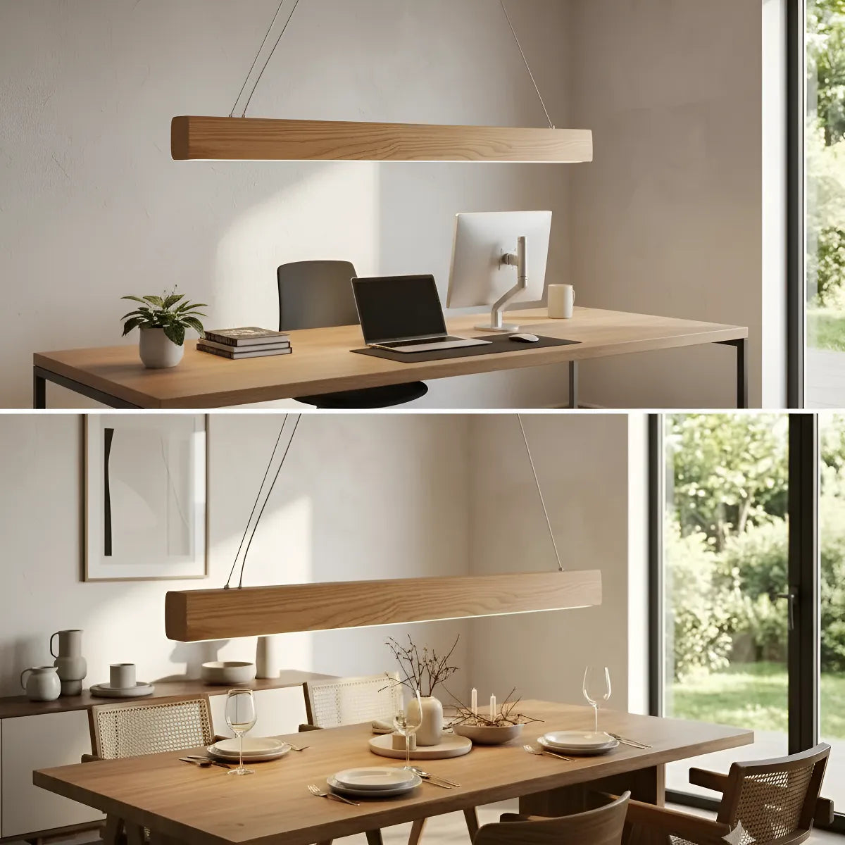 Lámpara Colgante Lineal Basilea Barra Led Madera