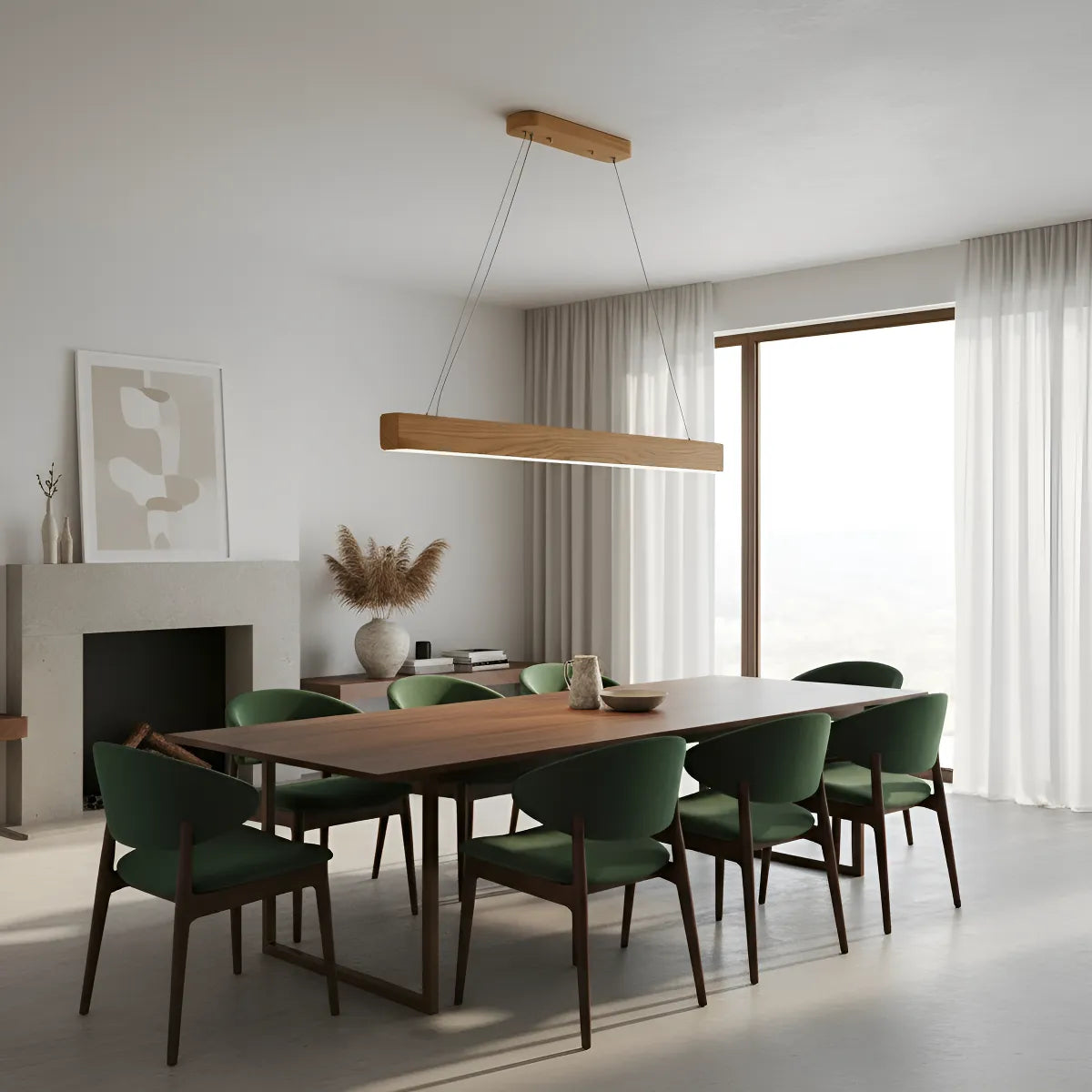 Lámpara Colgante Lineal Basilea Barra Led Madera
