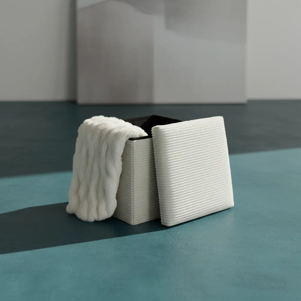 Puff Baúl Organizador Plegable De Tela Corderoy