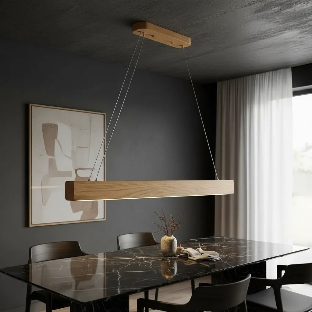 Lámpara Colgante Lineal Basilea Barra Led Madera