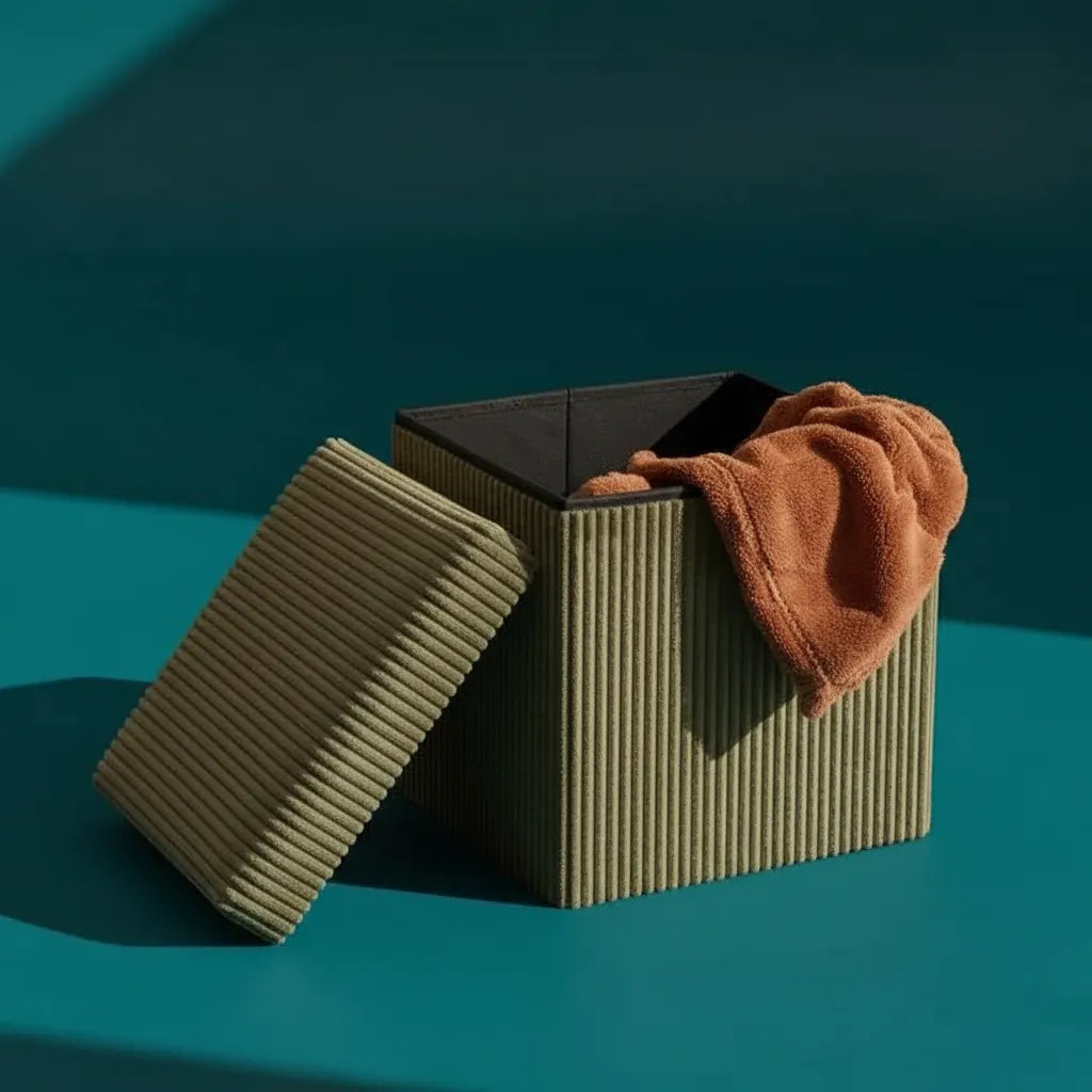 Puff Baúl Organizador Plegable De Tela Corderoy