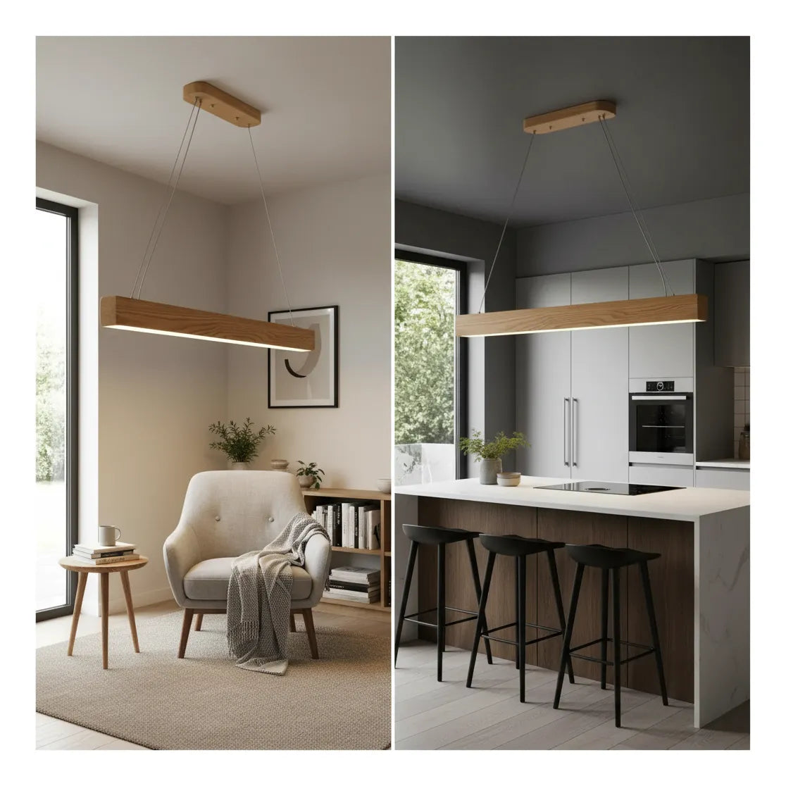 Lámpara Colgante Lineal Basilea Barra Led Madera