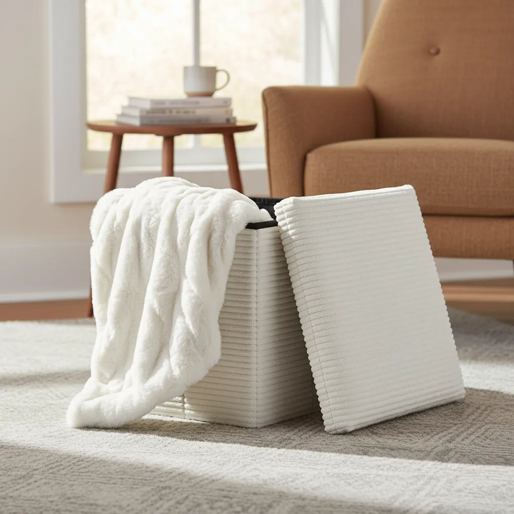 Puff Baúl Organizador Plegable De Tela Corderoy