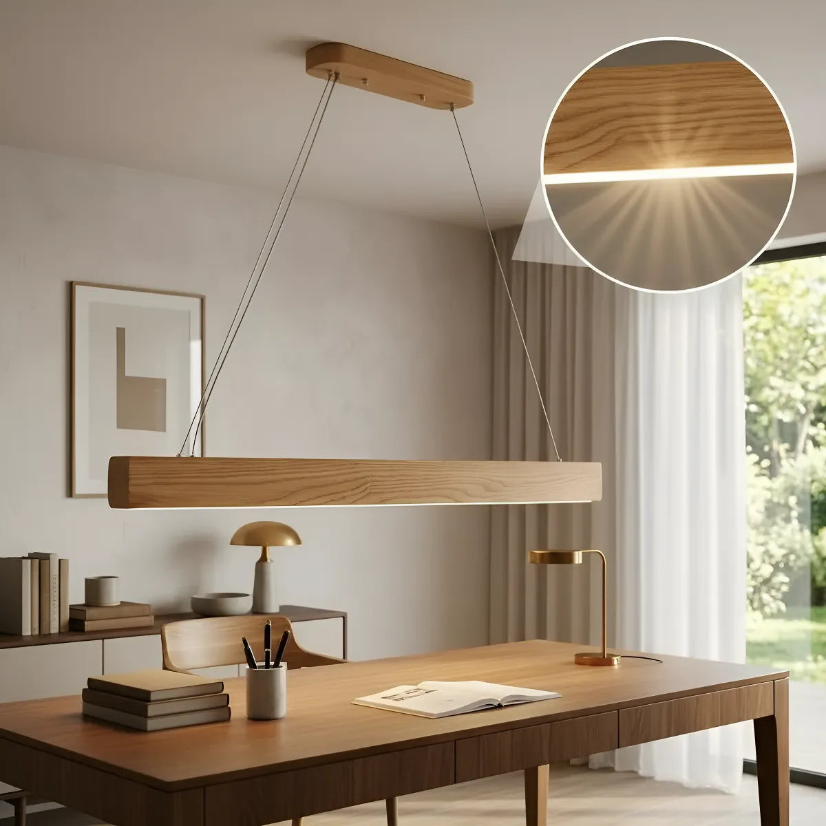 Lámpara Colgante Lineal Basilea Barra Led Madera