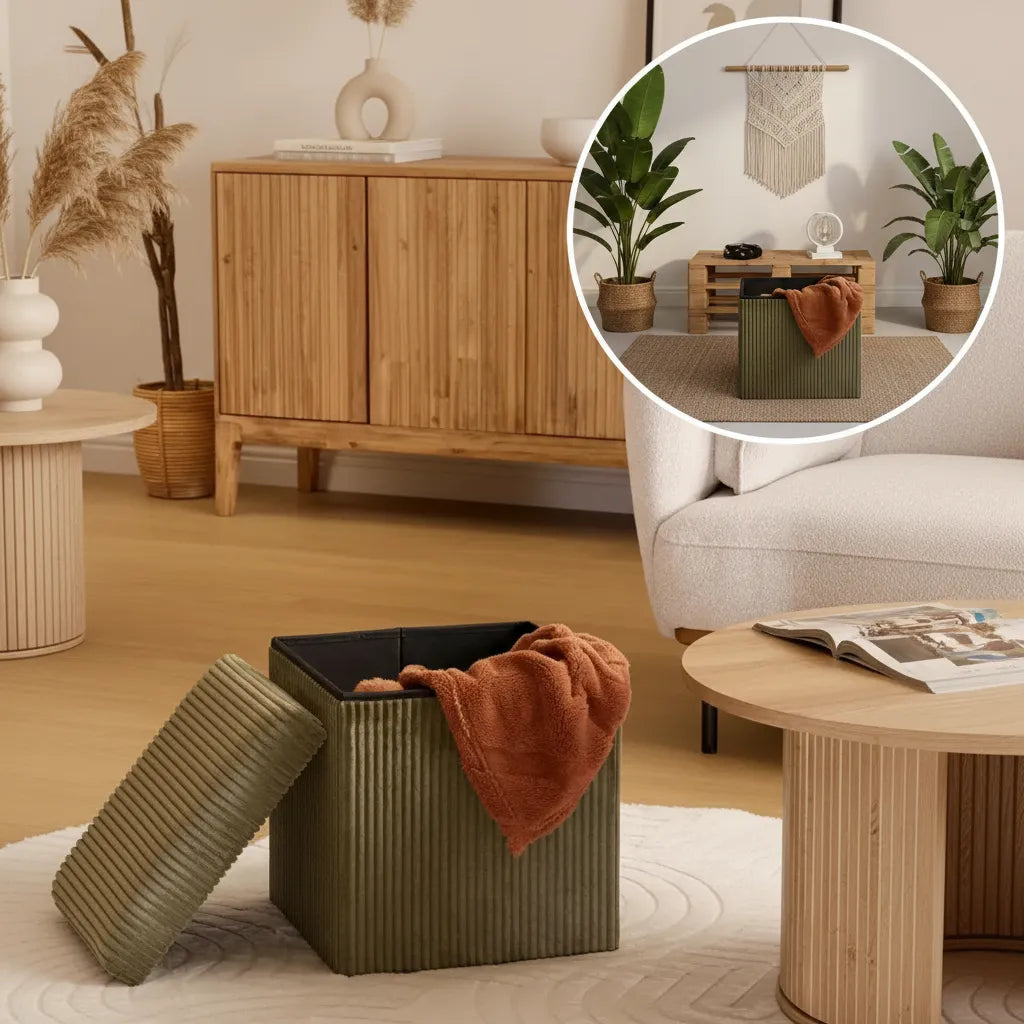 Puff Baúl Organizador Plegable De Tela Corderoy