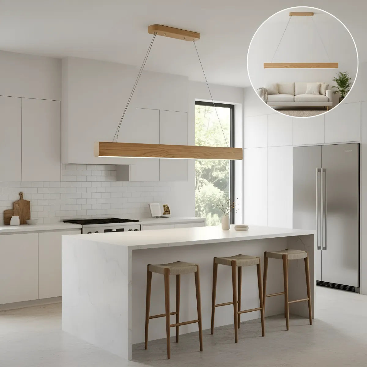 Lámpara Colgante Lineal Basilea Barra Led Madera