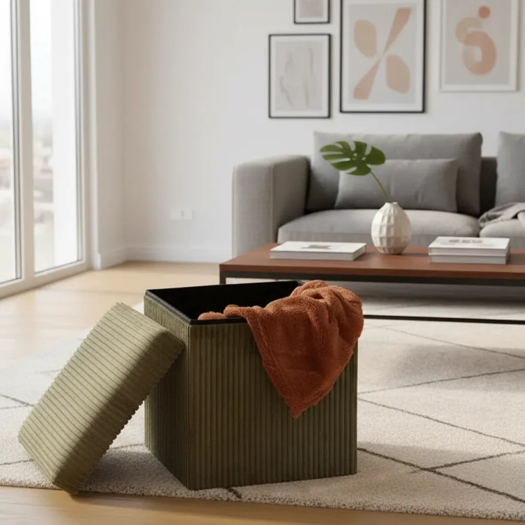 Puff Baúl Organizador Plegable De Tela Corderoy