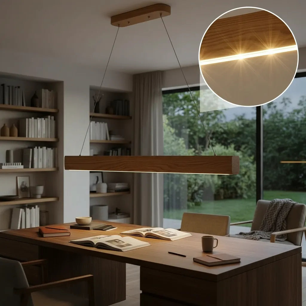 Lámpara Colgante Lineal Basilea Barra Led Madera